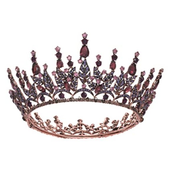 Purple Bronze Baroque Rhinestone Wedding Halloween Prom Crown - Picture 1 of 7